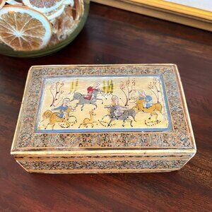 Vintage Persian Hand Pained Wooden Inlay Trinket Box Table Decor Traditional
